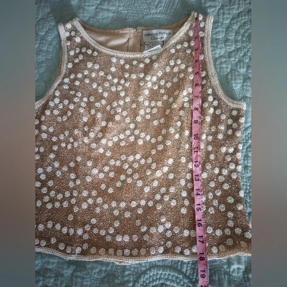 Adrianna Papell Gold White Pearl Beaded Layering Top Sleeveless Silk Size 8P - Picture 15 of 15